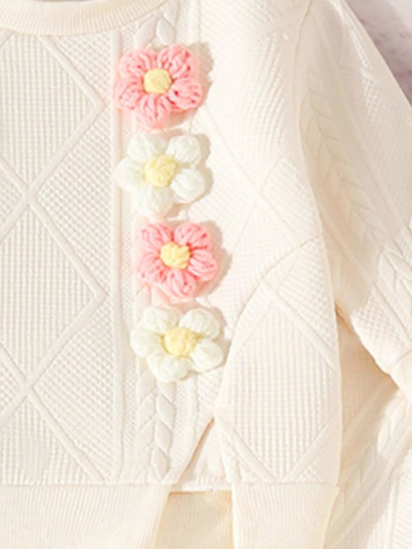 Children's Flower Textured Top and Pants Set 