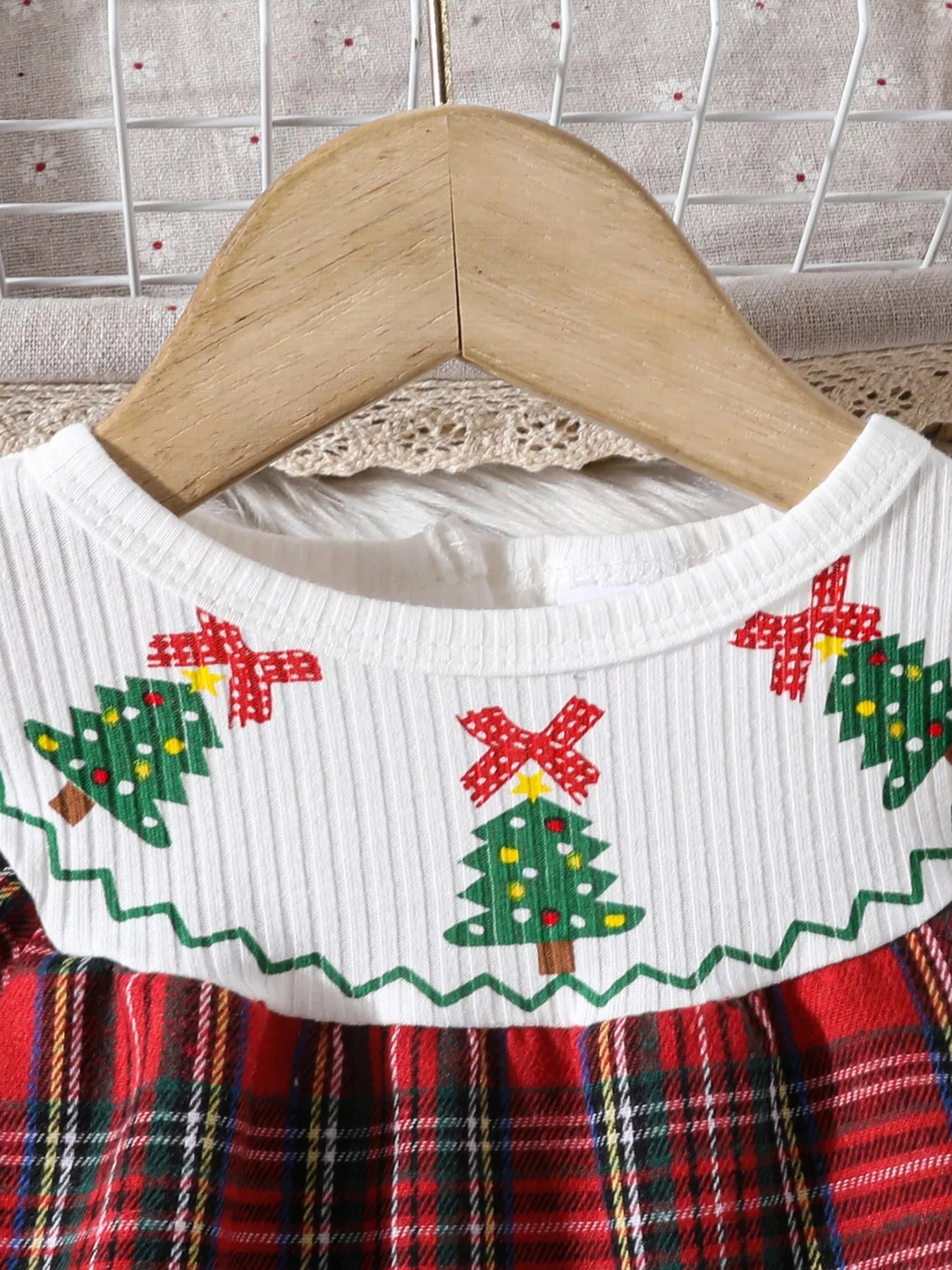 Children's Christmas Plaid Long Sleeve Dress 