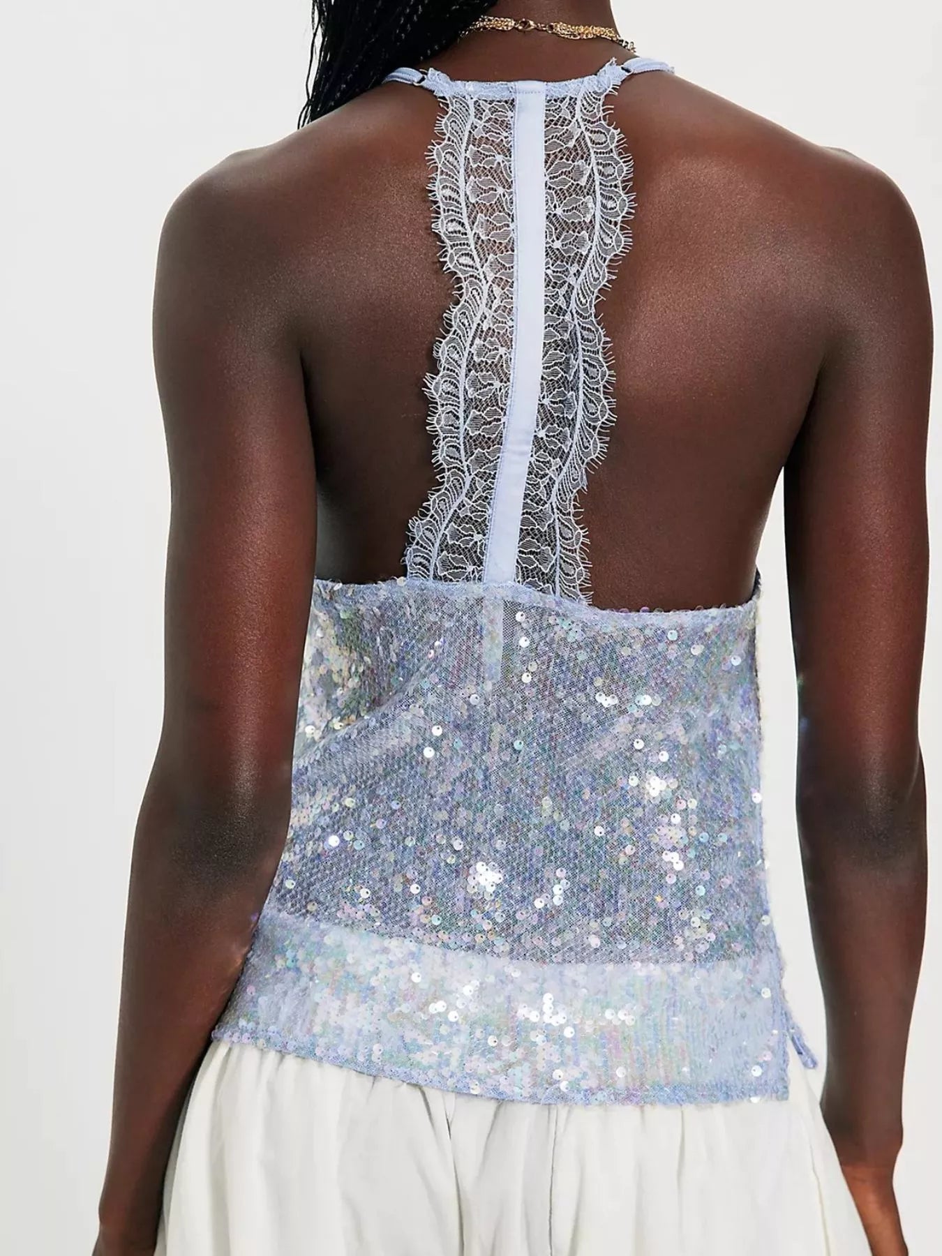 Sequin Lace Trim Halter Neck Cami 