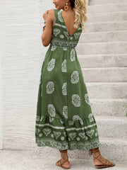 Printed V-Neck Sleeveless Dress 