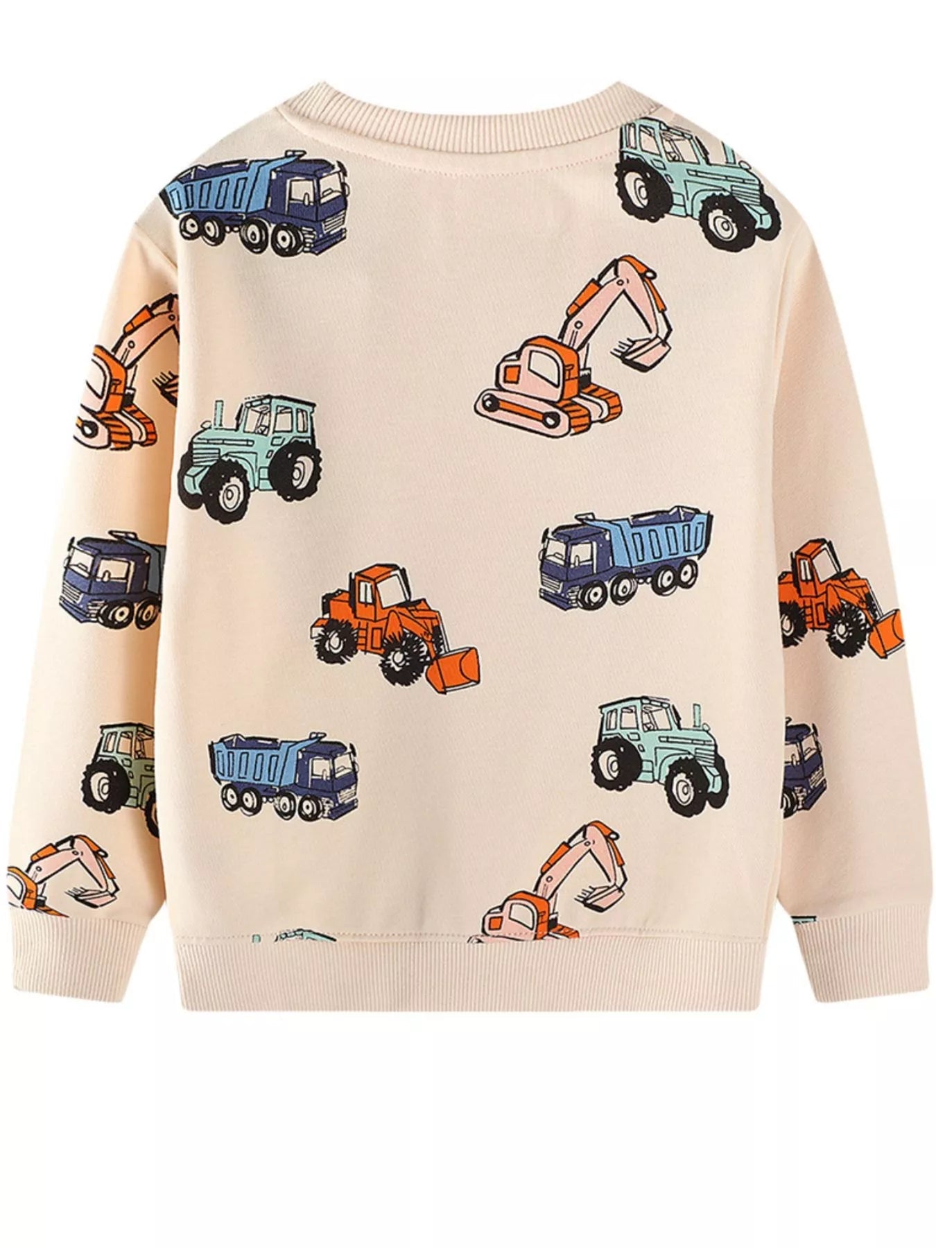 Children's Cartoon Vehicle Print Crew Neck Sweatshirt 