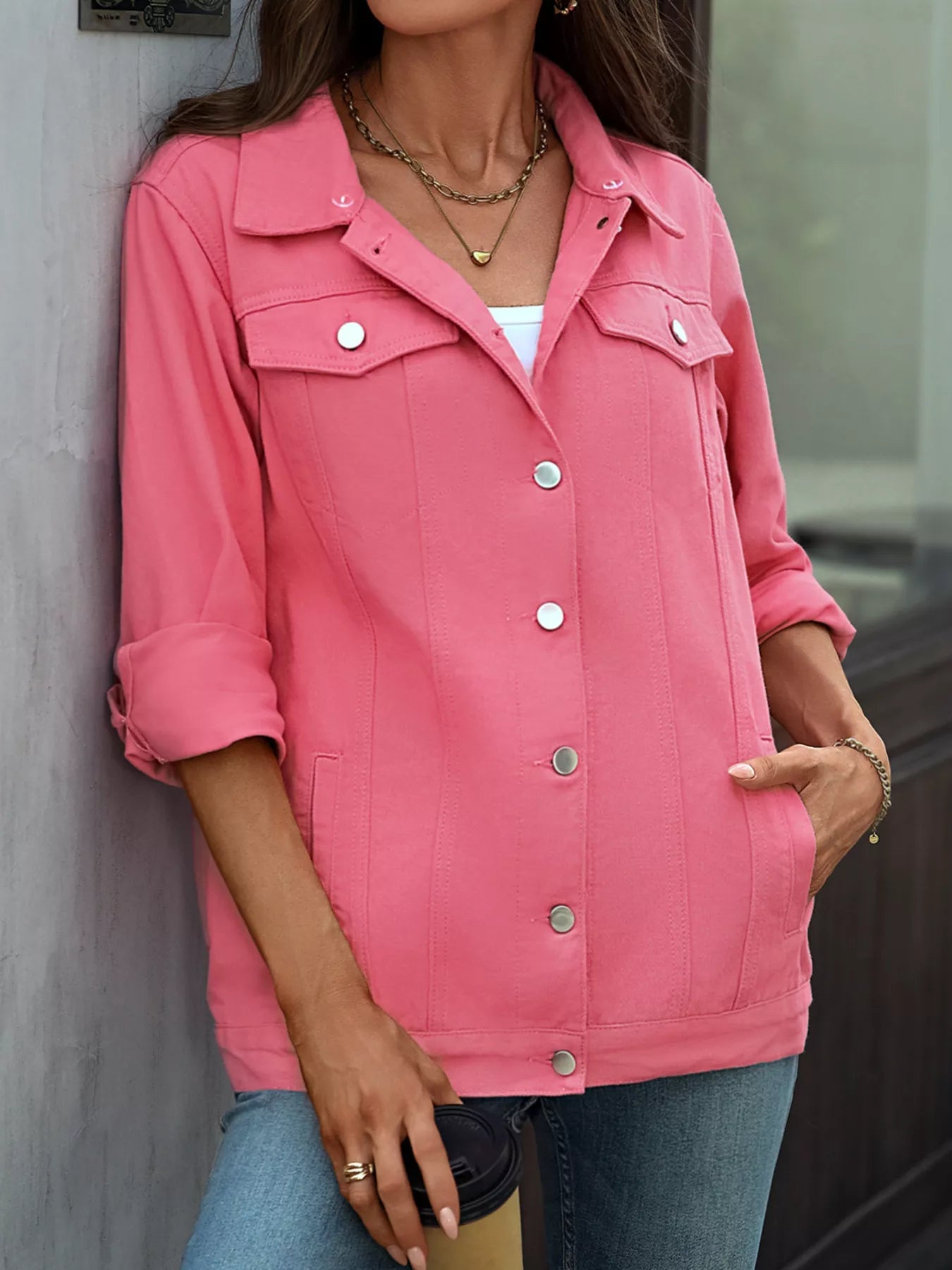 Button Up Long Sleeve Denim Jacket 