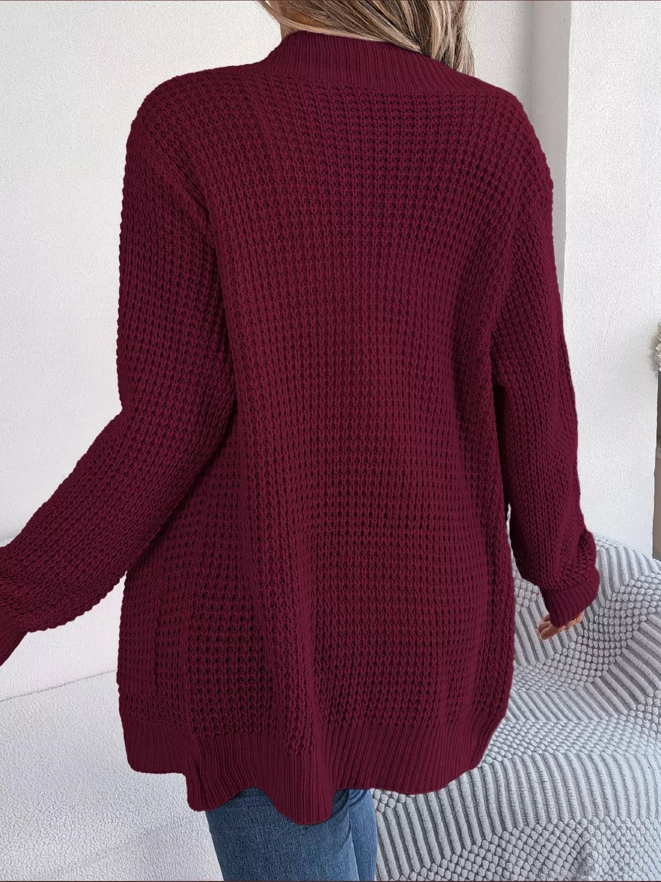 Chunky Knit Open Front Cardigan with Pockets 
