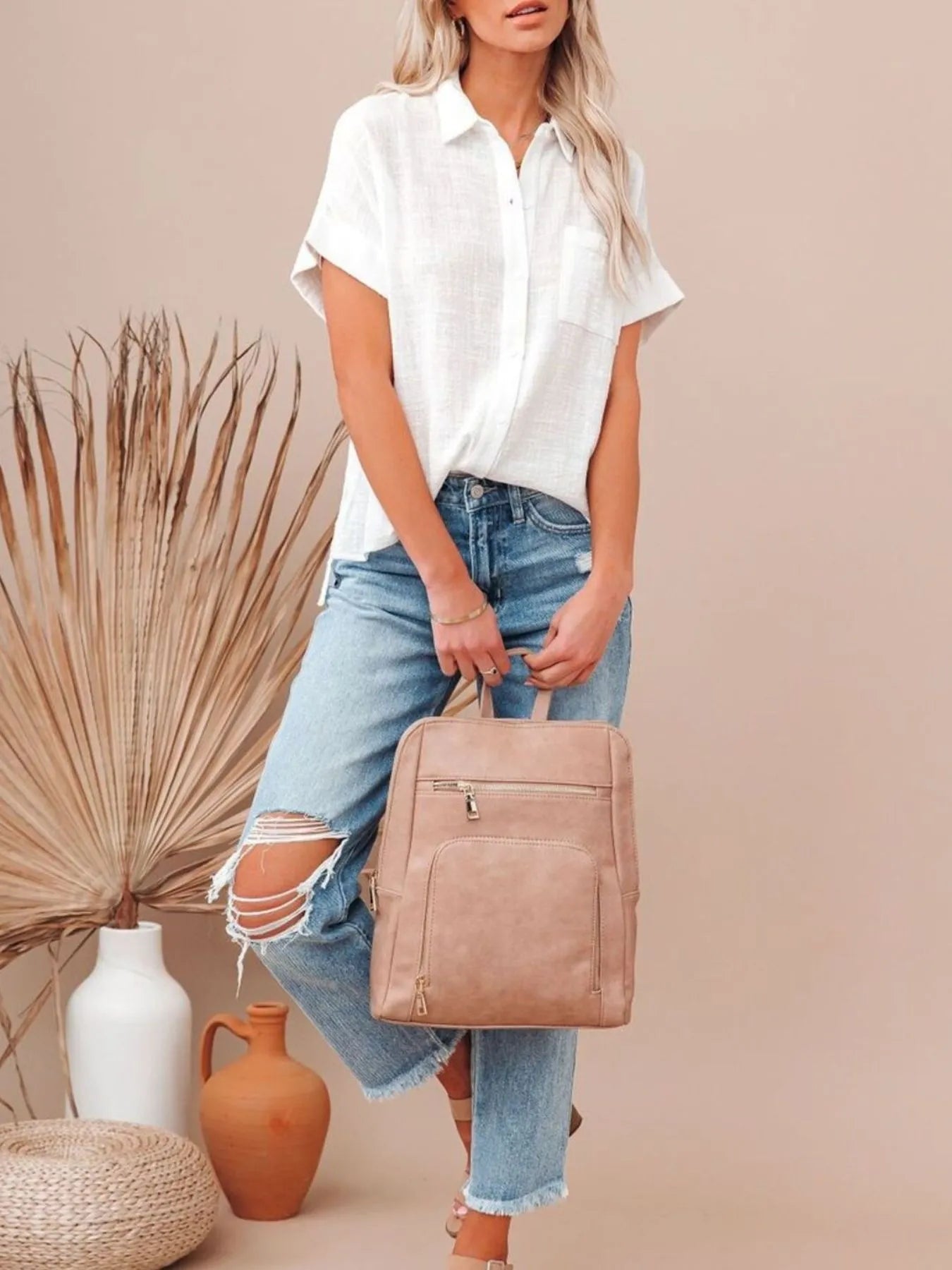 Full Size Button Up Short Sleeve Shirt Plus Size 