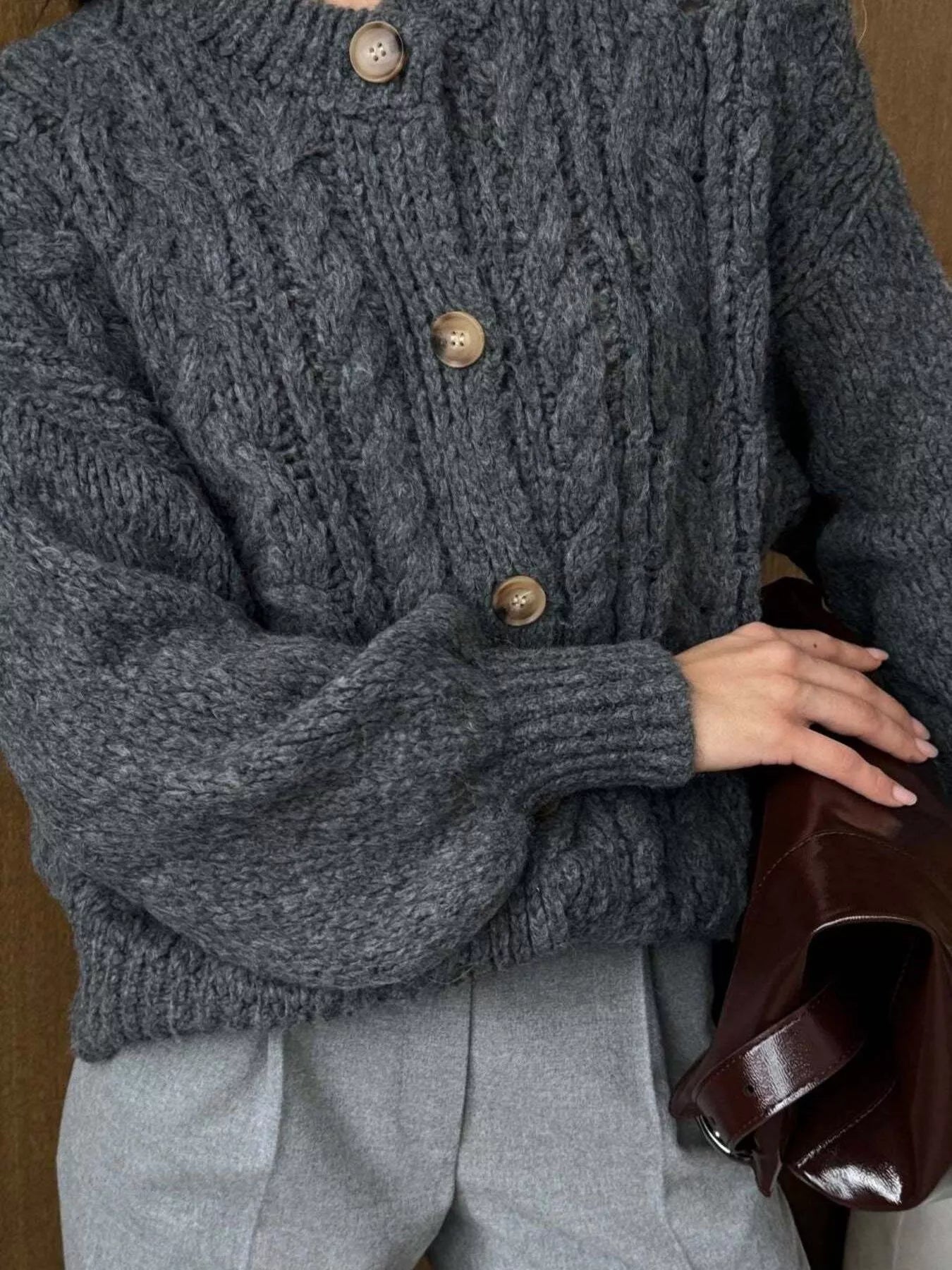 Cable Knit Button-Down Cardigan 