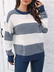 Full Size Color Block Dropped Shoulder Sweater Plus Size 