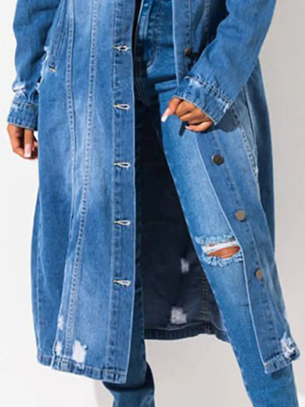 Long Sleeve Raw Hem Denim Jacket 