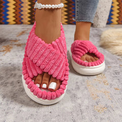 Crisscross Open Toe Platform Slippers 