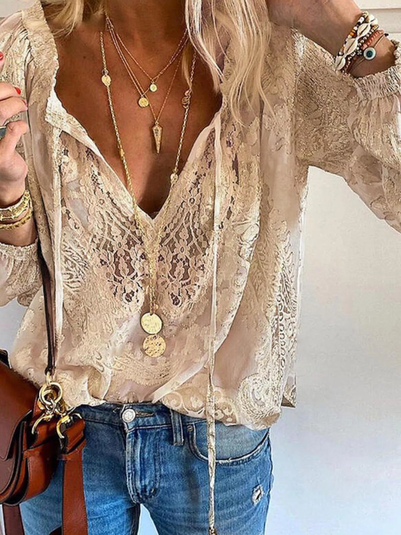 Lace Tie-Neck Blouse 
