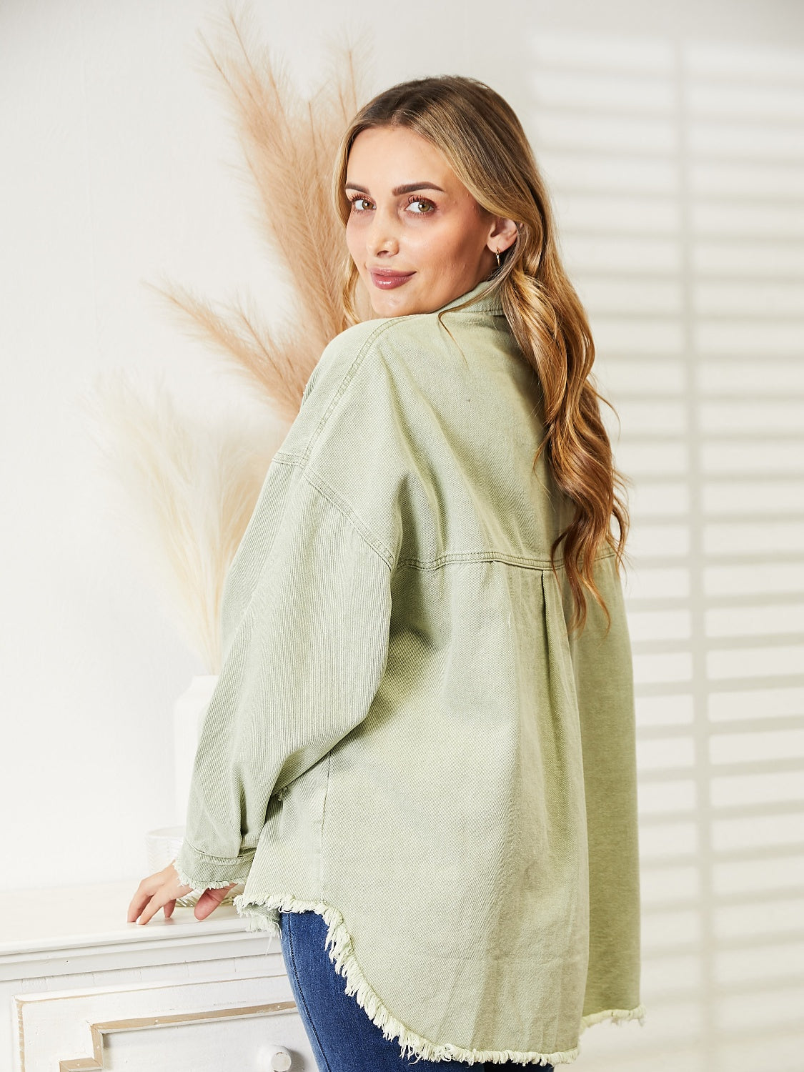 Distressed Raw Hem Denim Jacket 