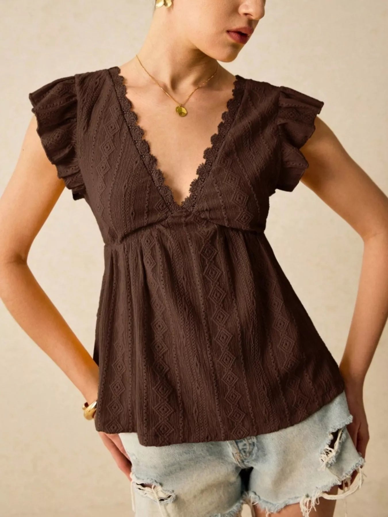 Ruffle Sleeve V-Neck Blouse 