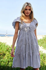 Davi & Dani Jacquard V-Neck Flutter Cap Sleeve Tiered Dress 