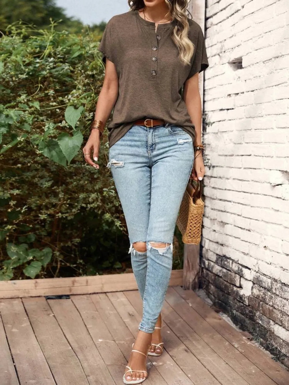 Half Button Short Sleeve Top 
