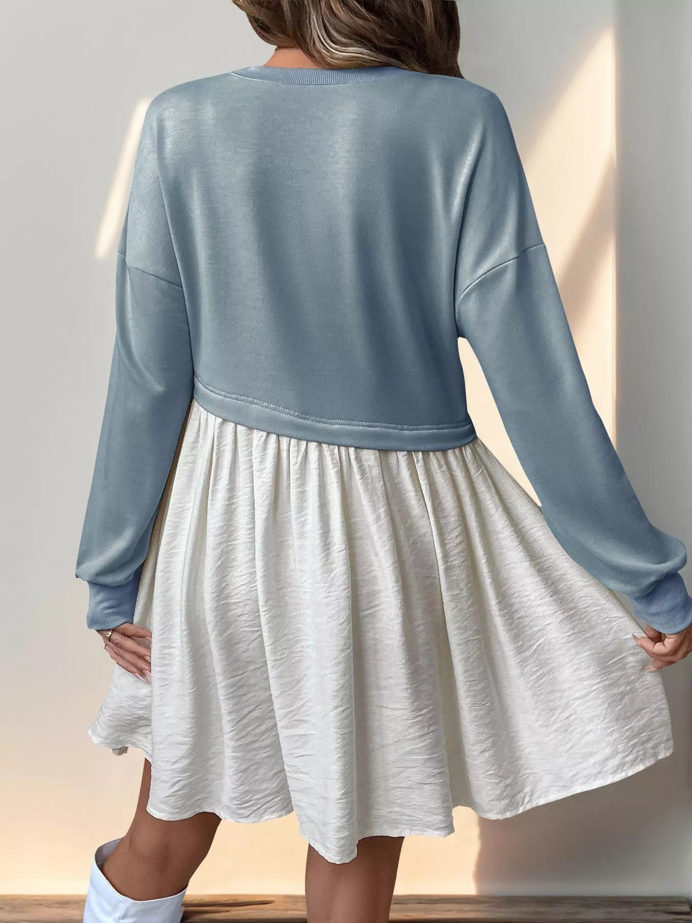 Two-Tone Dropped Shoulder Dress 