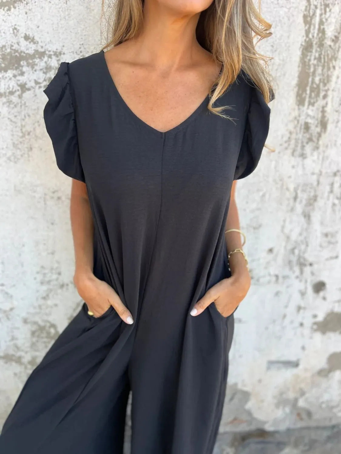Full Size V-Neck Cap Sleeve Wide Leg Jumpsuit Plus Size 
