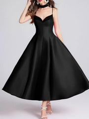 Sweetheart Spaghetti Strap Midi Dress with Collar 
