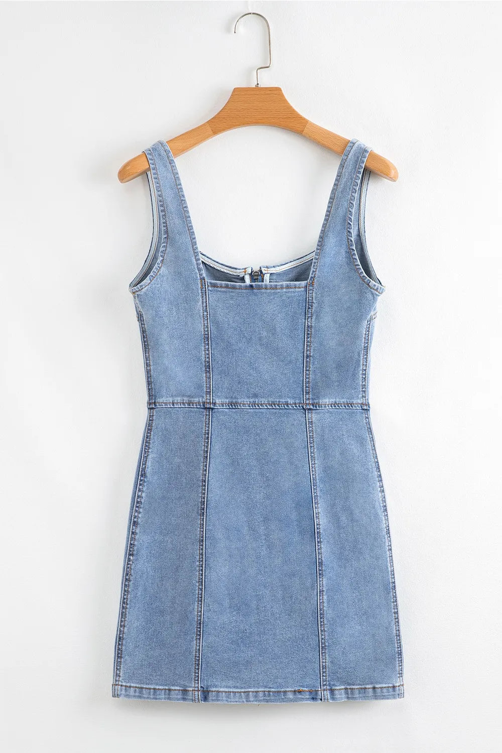 Square Neck Wide Strap Denim Dress 