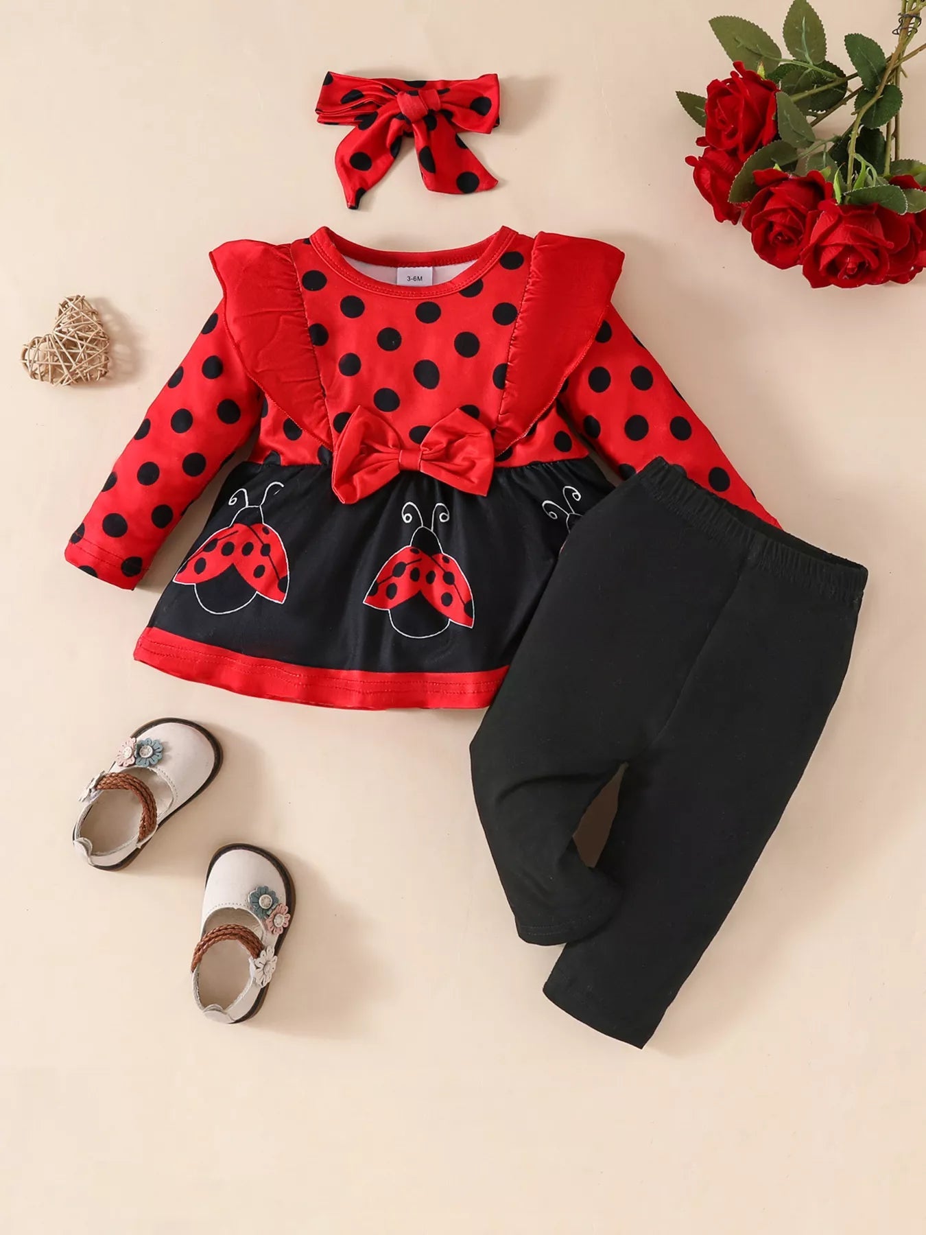 Children's Ruffled Top and Pants Set with Headband 