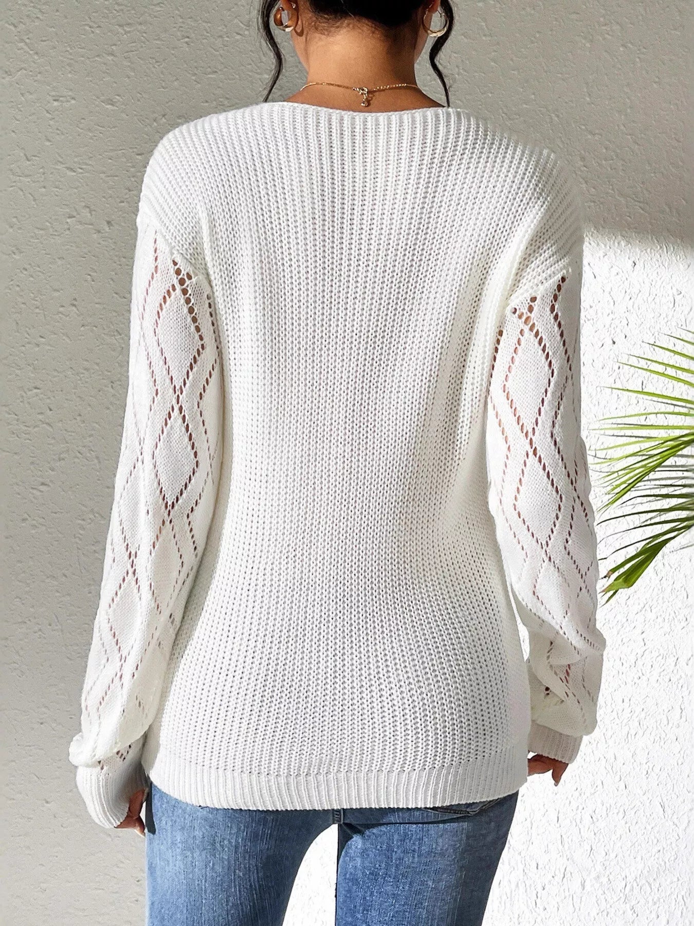 V-Neck Hollow Knit Sweater 