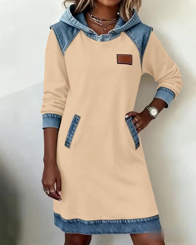 Elaris Shift Dress — Color Block Knee-Length Dress with Pockets 