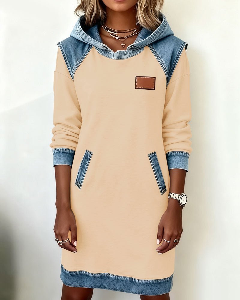 Elaris Shift Dress — Color Block Knee-Length Dress with Pockets 