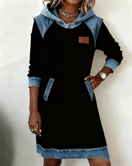 Elaris Shift Dress — Color Block Knee-Length Dress with Pockets 