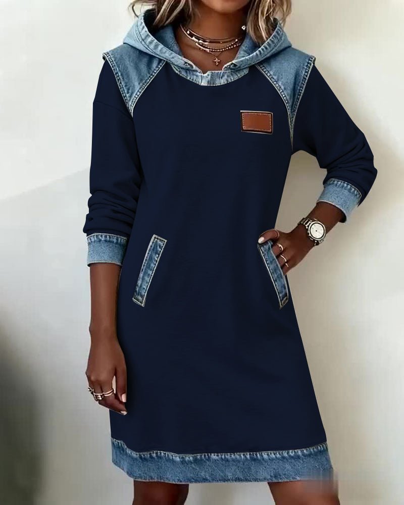 Elaris Shift Dress — Color Block Knee-Length Dress with Pockets 