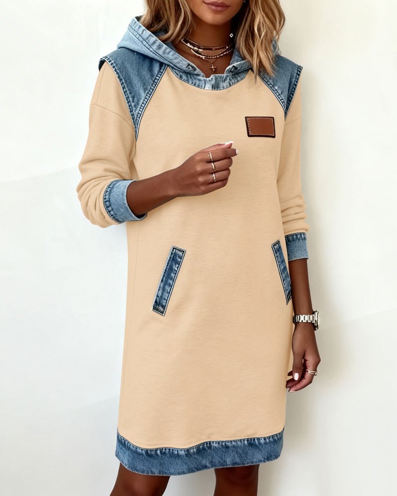 Elaris Shift Dress — Color Block Knee-Length Dress with Pockets 