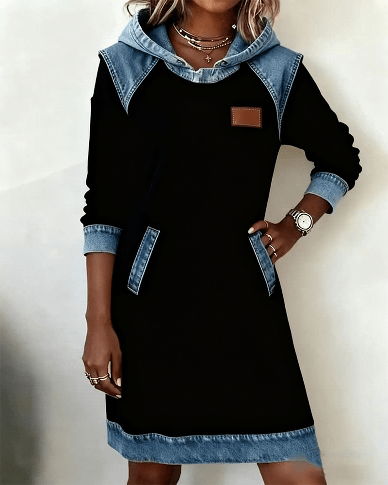 Elaris Shift Dress — Color Block Knee-Length Dress with Pockets 