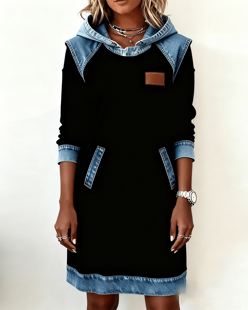 Elaris Shift Dress — Color Block Knee-Length Dress with Pockets 