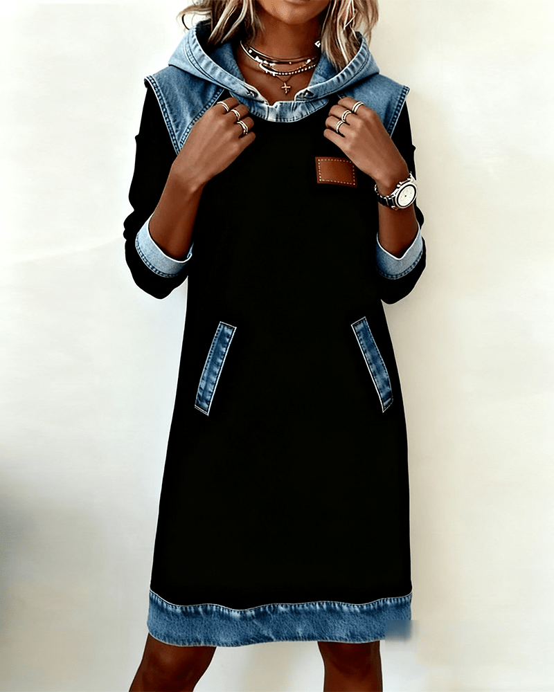 Elaris Shift Dress — Color Block Knee-Length Dress with Pockets 
