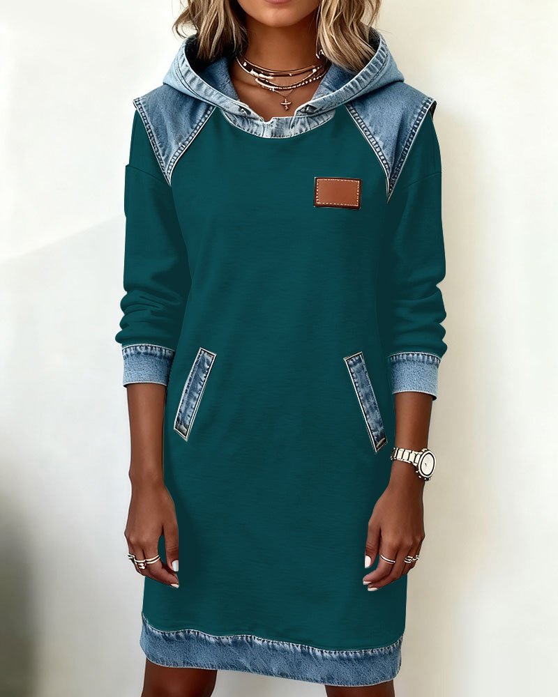 Elaris Shift Dress — Color Block Knee-Length Dress with Pockets 