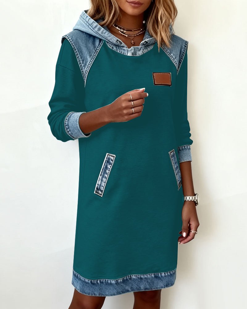 Elaris Shift Dress — Color Block Knee-Length Dress with Pockets 