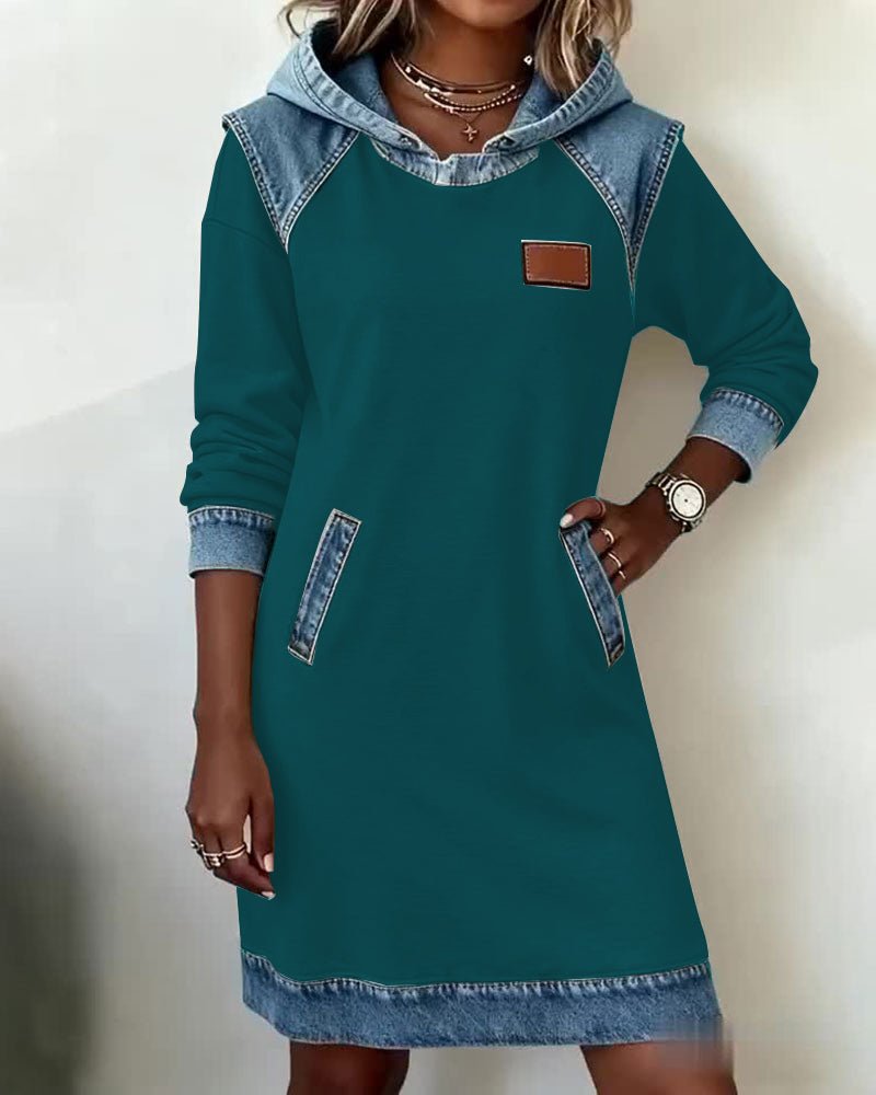 Elaris Shift Dress — Color Block Knee-Length Dress with Pockets 