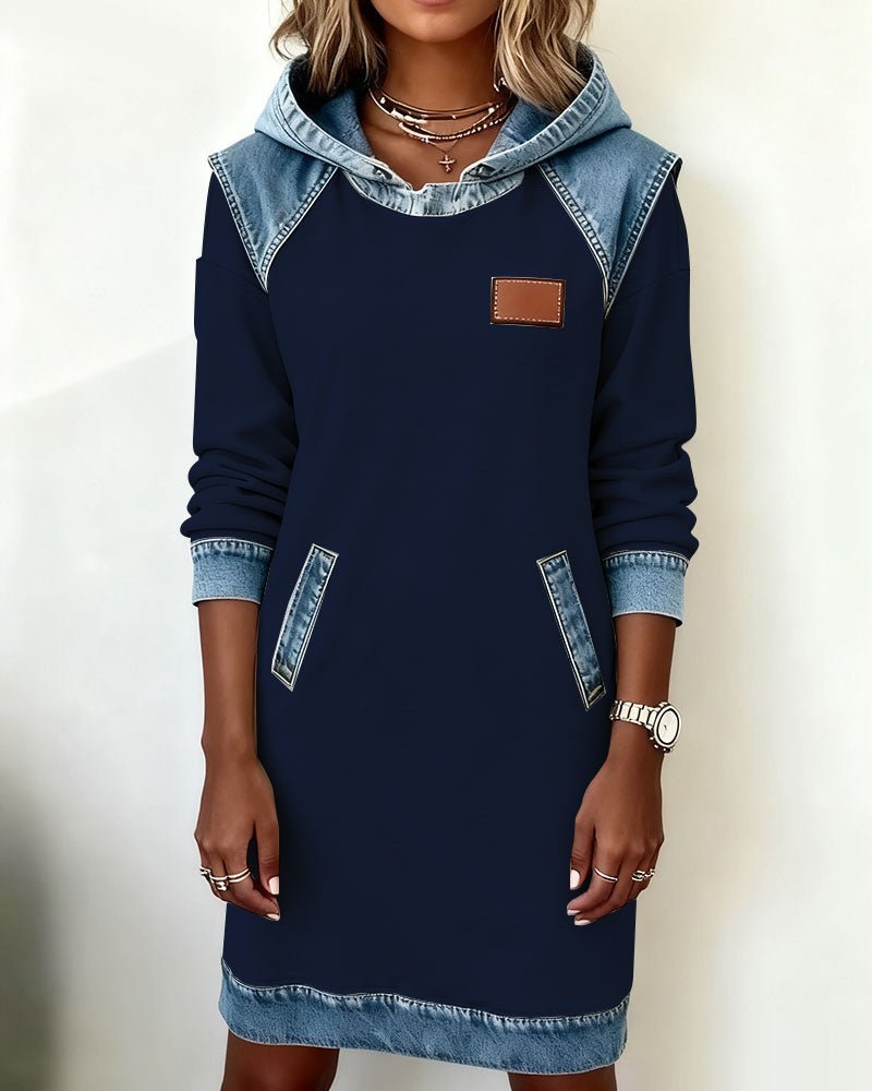 Elaris Shift Dress — Color Block Knee-Length Dress with Pockets 