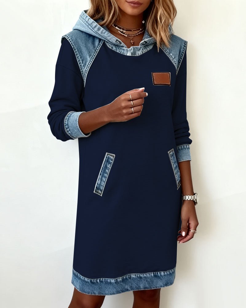 Elaris Shift Dress — Color Block Knee-Length Dress with Pockets 
