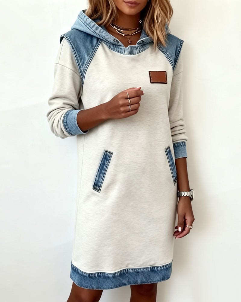 Elaris Shift Dress — Color Block Knee-Length Dress with Pockets 