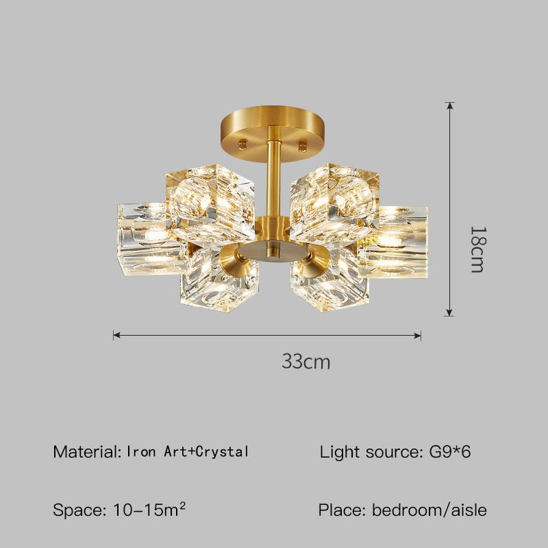 Elegant Crystal Ceiling Light with Gold Semi Flush Mount – Ideal for Low Ceilings 