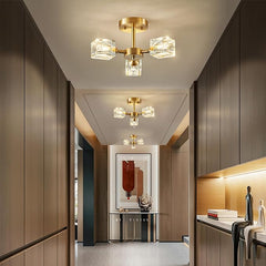 Elegant Crystal Ceiling Light with Gold Semi Flush Mount – Ideal for Low Ceilings 