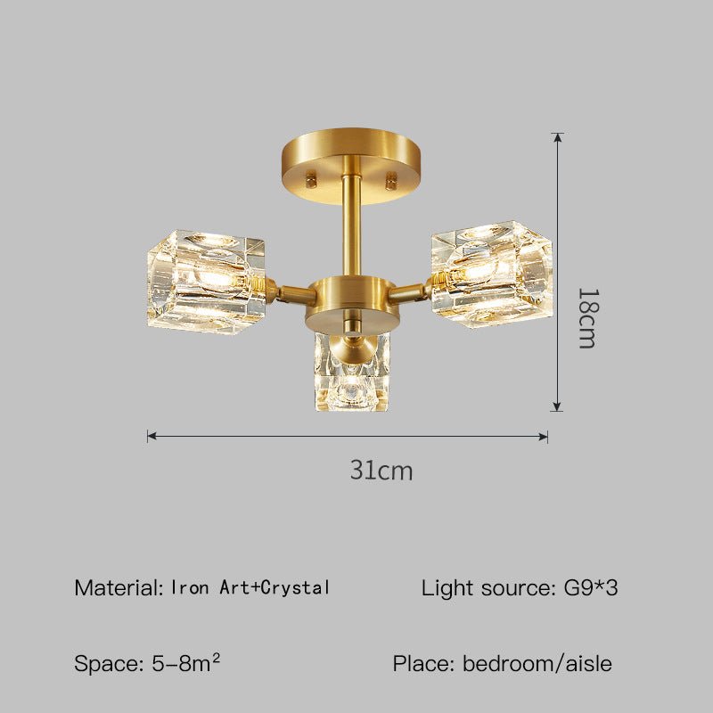 Elegant Crystal Ceiling Light with Gold Semi Flush Mount – Ideal for Low Ceilings 