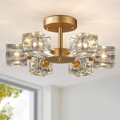 Elegant Crystal Ceiling Light with Gold Semi Flush Mount – Ideal for Low Ceilings 