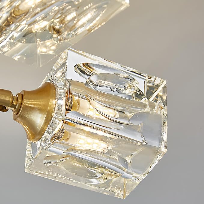 Elegant Crystal Ceiling Light with Gold Semi Flush Mount – Ideal for Low Ceilings 
