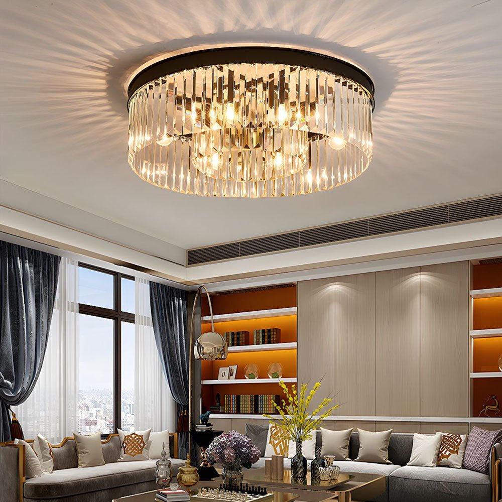 Elegant Crystal Flush Mount Ceiling Light – 40 cm Width, Iron and Crystal, Ideal for Living Room and Bedroom 