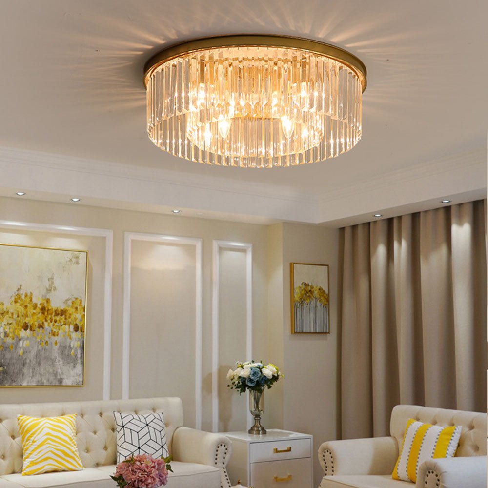 Elegant Crystal Flush Mount Ceiling Light – 40 cm Width, Iron and Crystal, Ideal for Living Room and Bedroom 