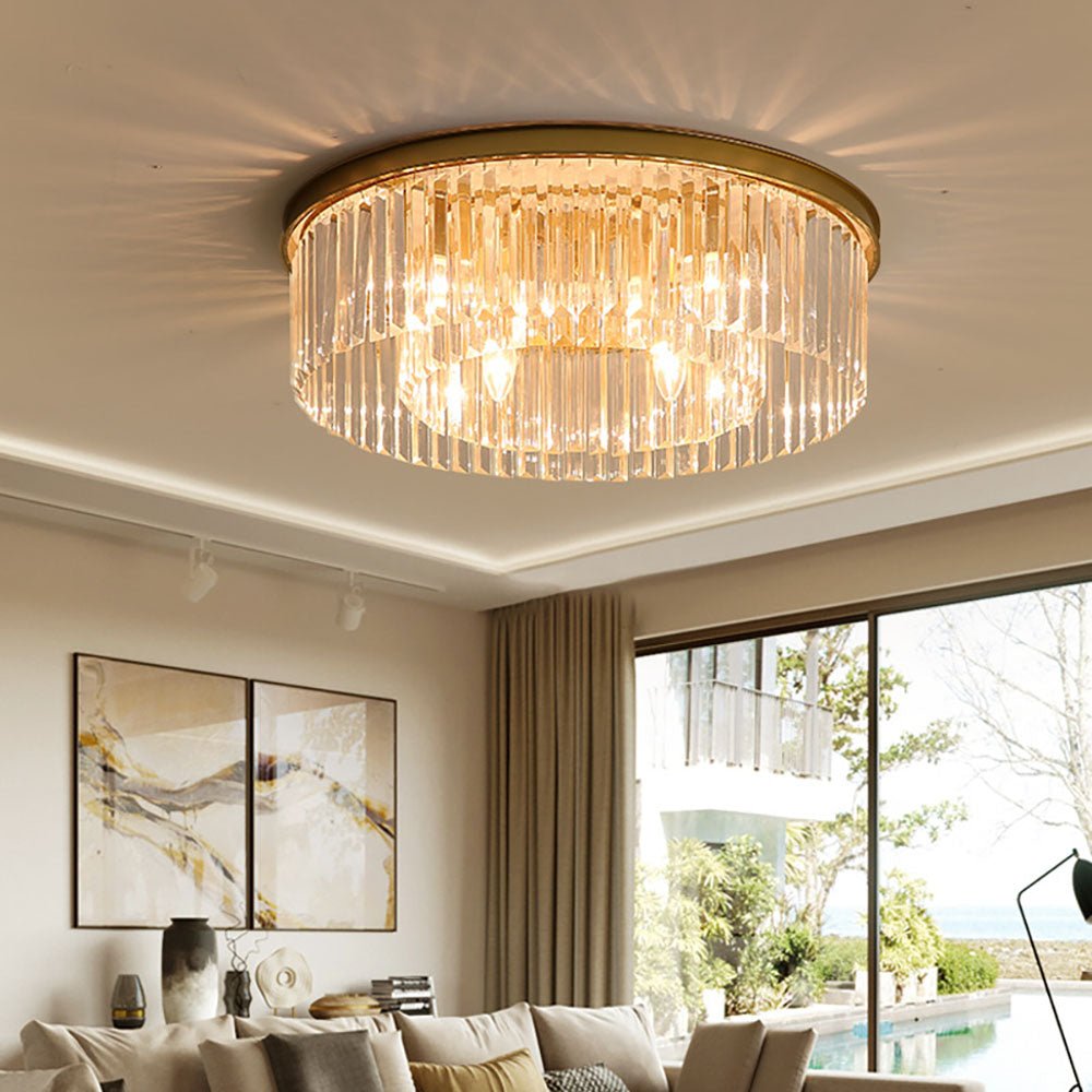 Elegant Crystal Flush Mount Ceiling Light – 40 cm Width, Iron and Crystal, Ideal for Living Room and Bedroom 