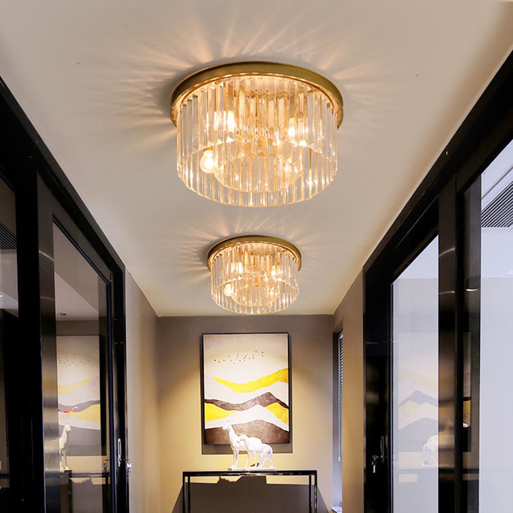 Elegant Crystal Flush Mount Ceiling Light – 40 cm Width, Iron and Crystal, Ideal for Living Room and Bedroom 