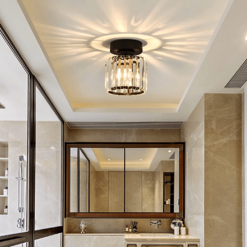 Elegant Crystal Glass Ceiling Light Fixture for Modern Interiors – Brass Base, E27/E26 Compatible 