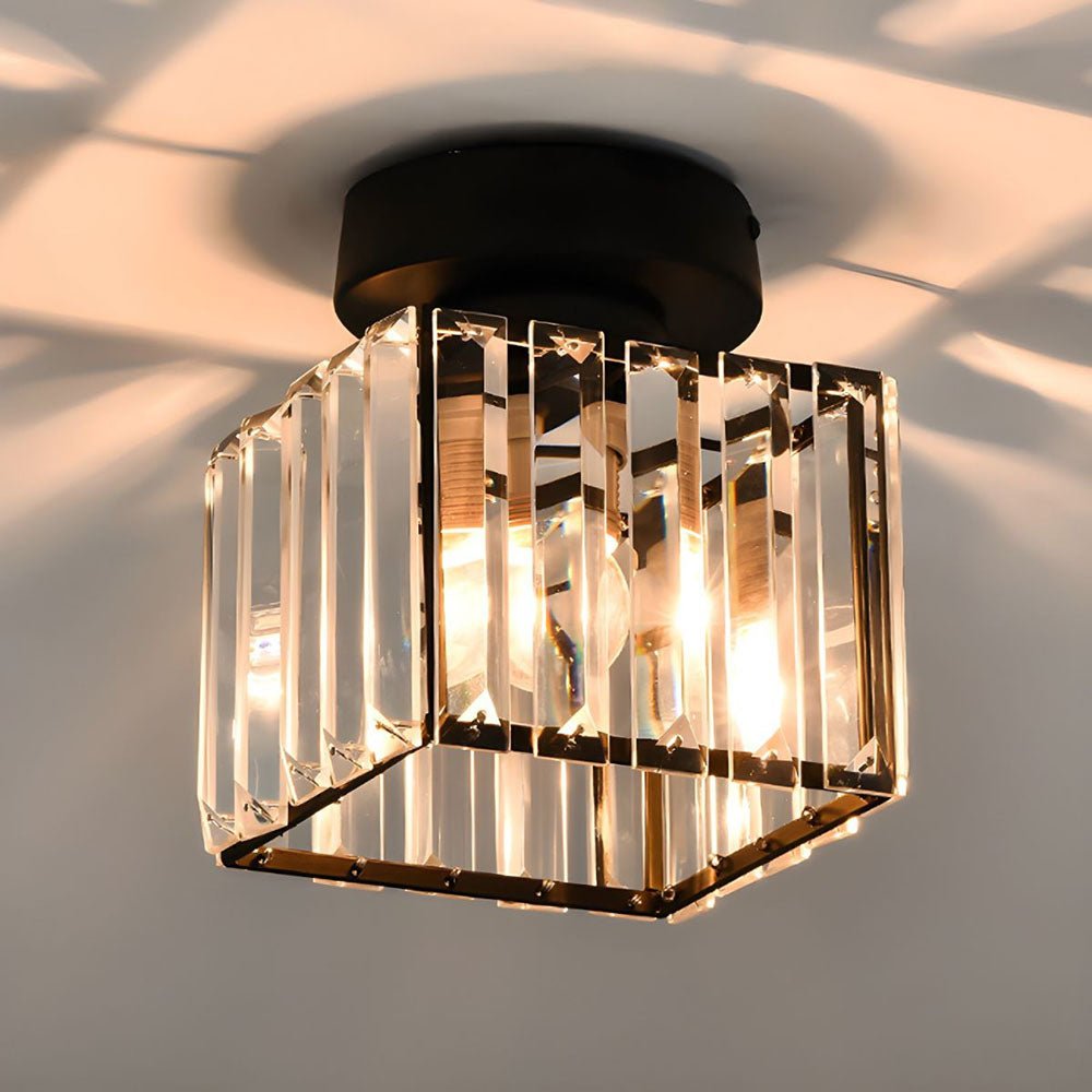 Elegant Crystal Glass Ceiling Light Fixture for Modern Interiors – Brass Base, E27/E26 Compatible 