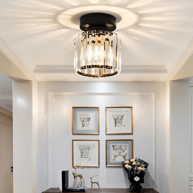 Elegant Crystal Glass Ceiling Light Fixture for Modern Interiors – Brass Base, E27/E26 Compatible 