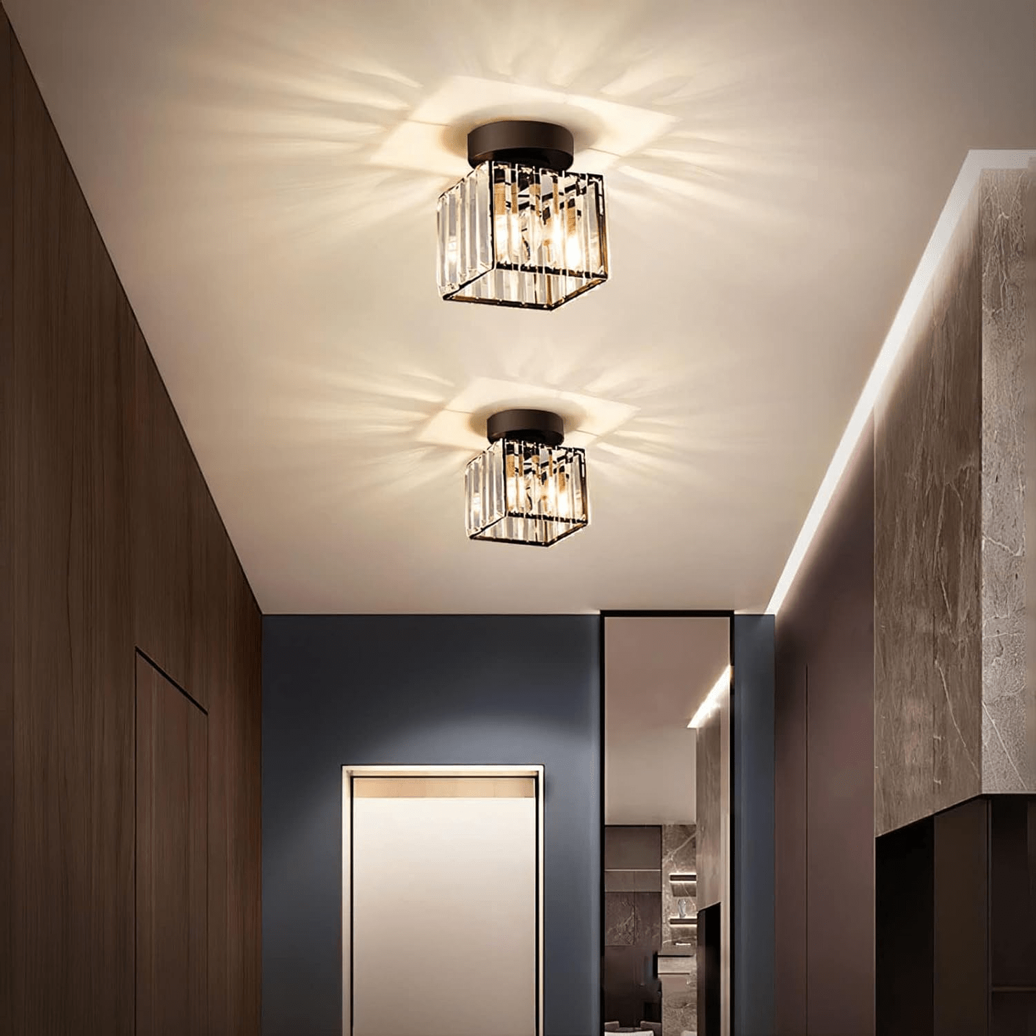 Elegant Crystal Glass Ceiling Light Fixture for Modern Interiors – Brass Base, E27/E26 Compatible 